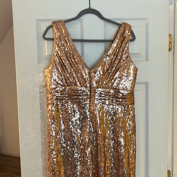 Floor length 61.5” rose gold evening gown. Fully cleaned, working hidden zipper. - Picture 6 of 6